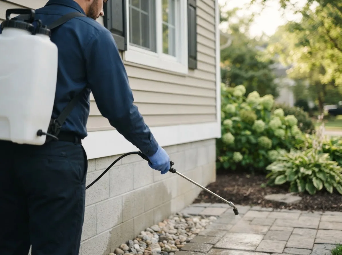 Pest control technician inspecting a home in Montcalm, WV